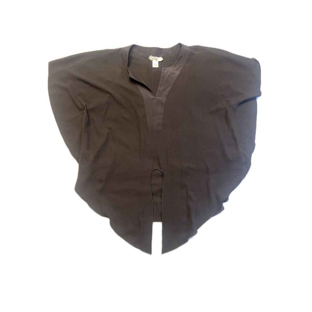 Lola & Sophie Black Poncho Blouse Top L Made‎ in USA Oversized Draped Satin Trim